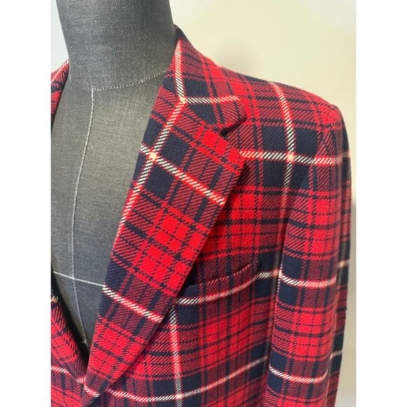 Lebow 100% Cashmere Red Blue Plaid 2 Button Vintage Suit Jacket Size 43 JL - Picture 8 of 16